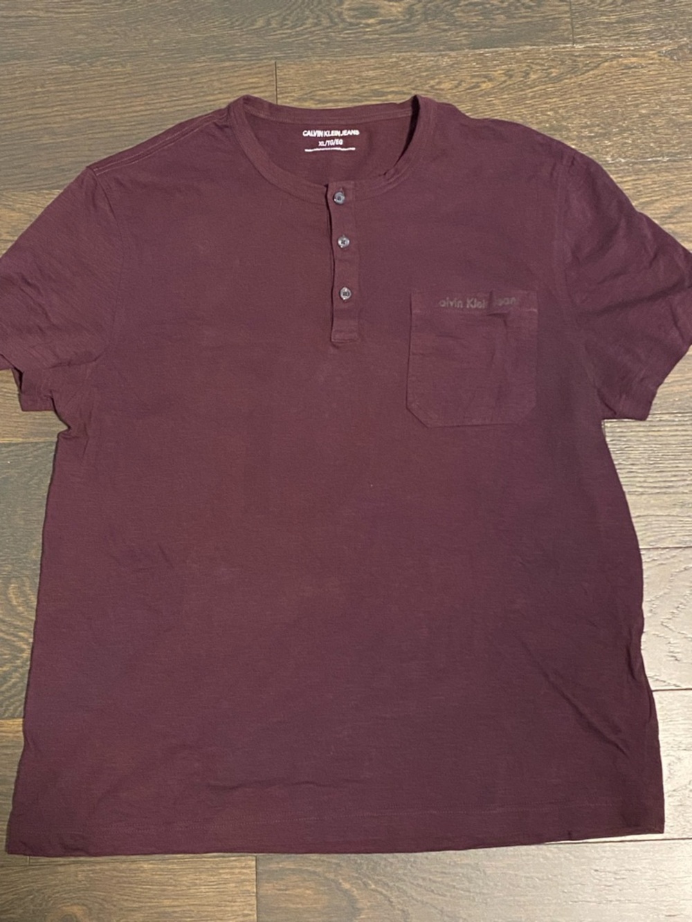 Calvin Klein Jeans Men’s Maroon Short-Sleeve Henley with Chest Pocket